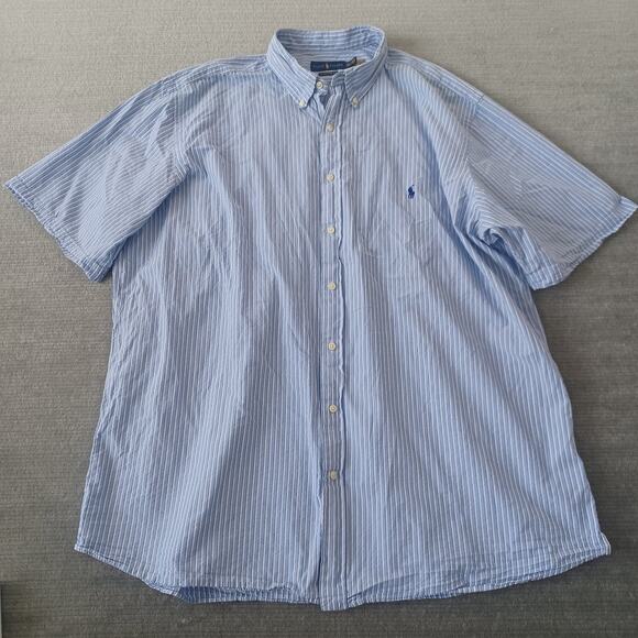 Polo Ralph Lauren Seersucker Shirt Mens 2XLT Blue White Stripe Untucked Fit - Picture 1 of 10